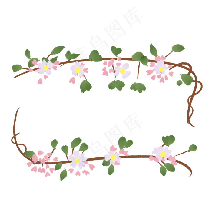 两条花藤方形花环免抠边框(2000X2000(DPI:300))psd模版下载