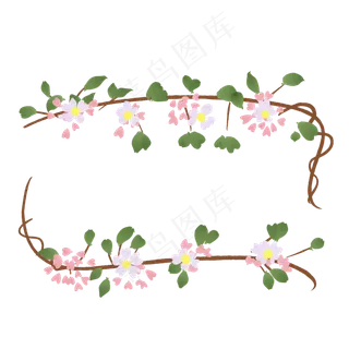 两条花藤方形花环免抠边框