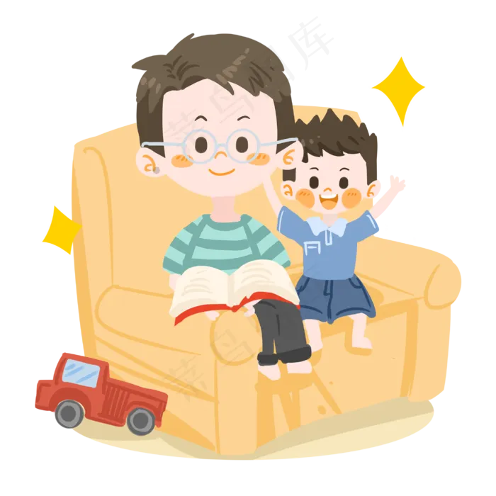 父亲节父亲与孩子看书PNG素材(3000X3000(DPI:300))psd模版下载