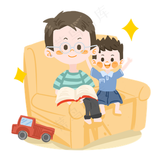 父亲节父亲与孩子看书PNG素材