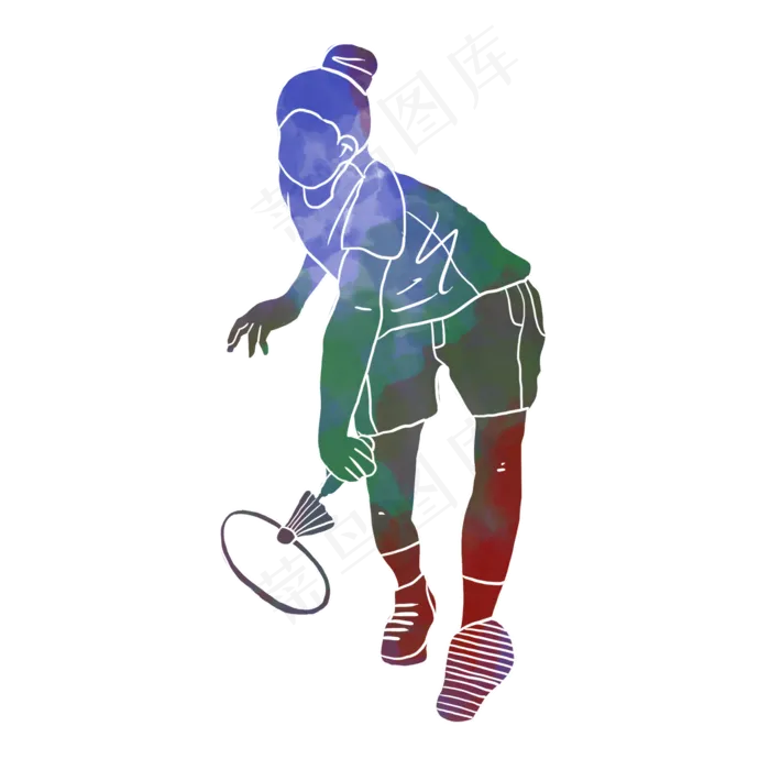 水彩运动羽毛球素材(2000X2000(DPI:300))psd模版下载