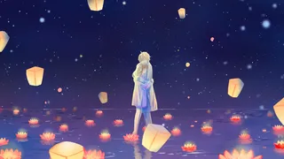 蓝紫色唯美卡通小清新治愈七夕节日情侣配图