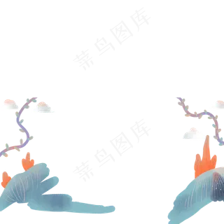 灰色创意山水植物元素