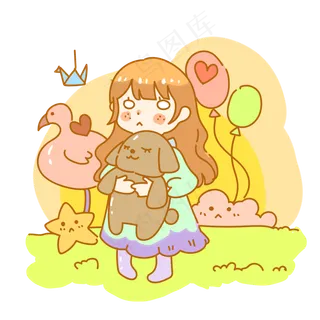 儿童节抱玩具少女