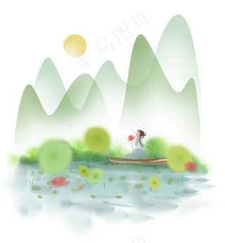 中国风古代河边的少女