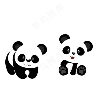 两只可爱的卡通熊猫,免抠元素