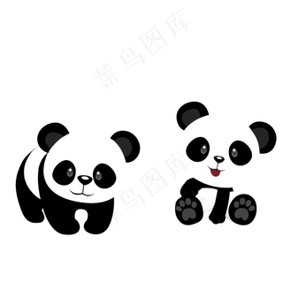 两只可爱的卡通熊猫,免抠元素