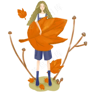 秋游秋分唯美女孩免抠图