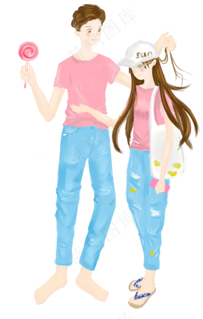 七夕情人节情侣手绘免抠图(4134X6496(DPI:300))psd模版下载