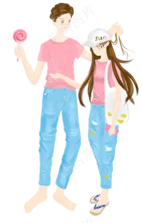 七夕情人节情侣手绘免抠图