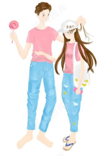 七夕情人节情侣手绘免抠图