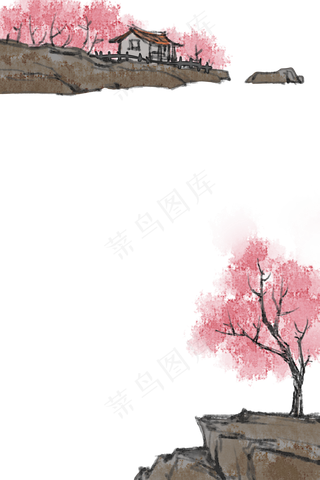 山水人家古风水墨风景山水画