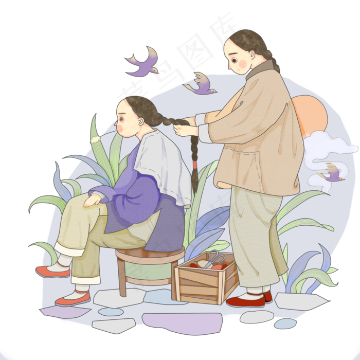 清朝复古小人民国农历腊月习俗二,免抠元素(4000*4000px 300 dpi )psd模版下载