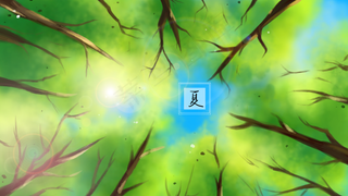 夏日树林中仰视天空阳光从缝隙中洒下来下来