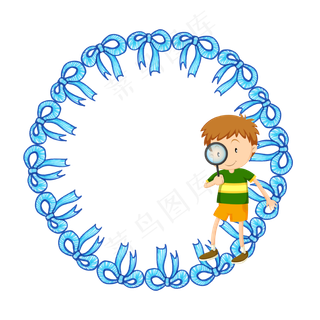 矢量卡通创意蓝色蝴蝶结边框