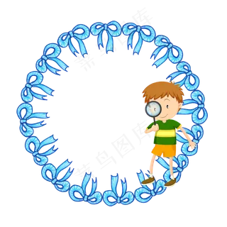 矢量卡通创意蓝色蝴蝶结边框