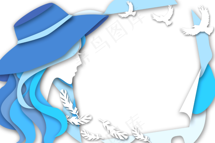 清新女神节剪纸边框,免抠元素