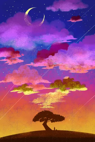 紫色系卡通手绘风缤纷色彩配图