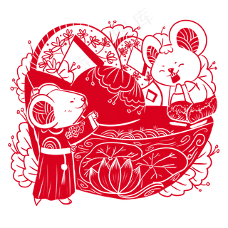 2020年鼠年可爱老鼠金元宝中国剪�,免抠元素