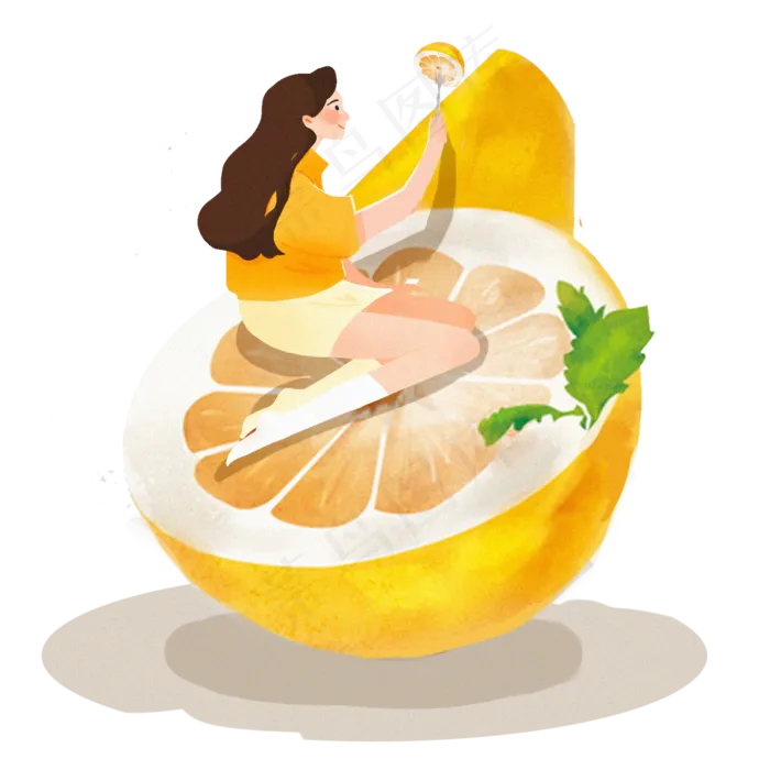 大暑女生吃着橙子(2000X2000(DPI:300))psd模版下载