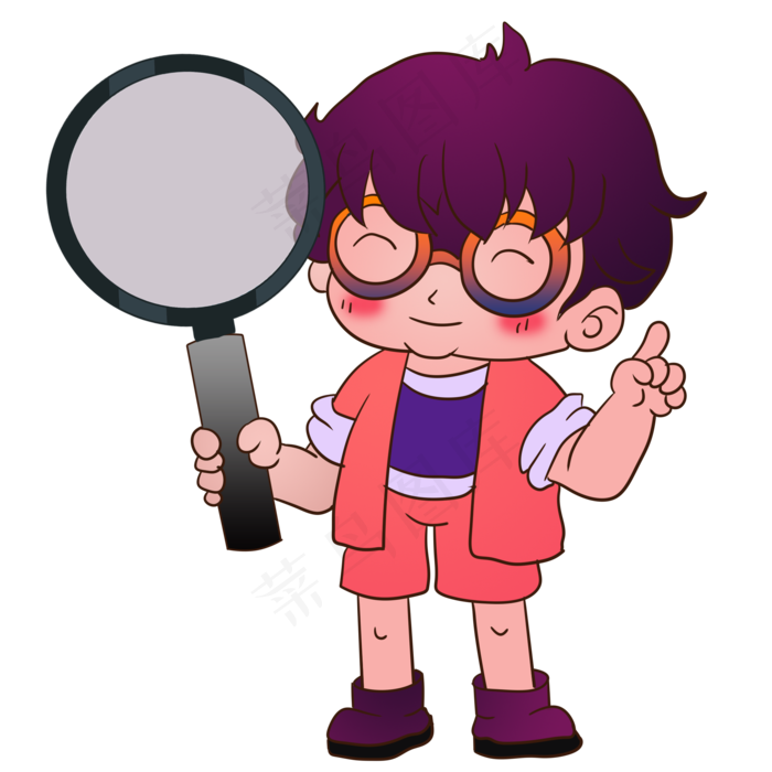 手绘善于探索的卡通男孩