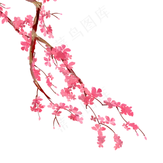 手绘红色花树装饰元素