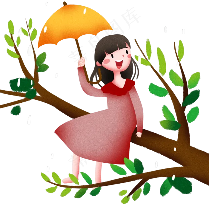 谷雨坐在树上的女孩