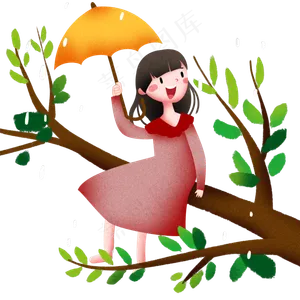 谷雨坐在树上的女孩