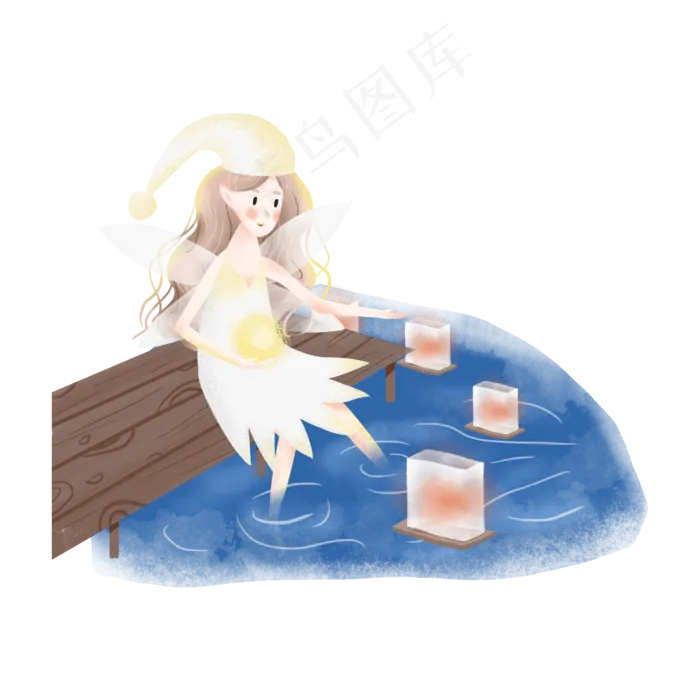 夏天放河灯的小精灵(2000X2000(DPI:300))psd模版下载