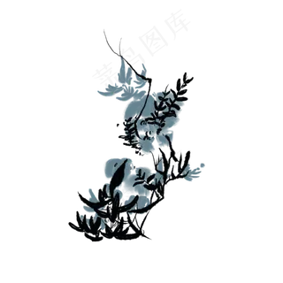 水墨写意花鸟国画花朵绘画,免抠元素