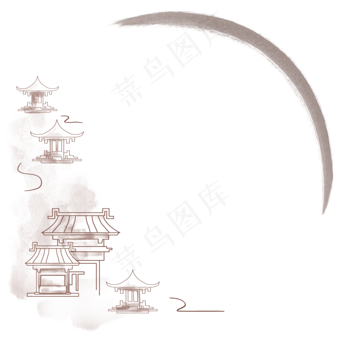古风水墨中国风花纹边框市井建筑(2000X2000(DPI:300))psd模版下载