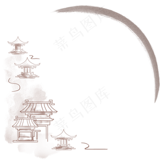 古风水墨中国风花纹边框市井建筑