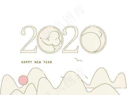 鼠年2020金色中国风装饰 简约线条,免抠元素