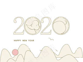 鼠年2020金色中国风装饰 简约线条,免抠元素