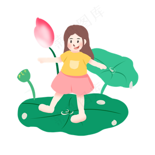 夏天荷花少女清新