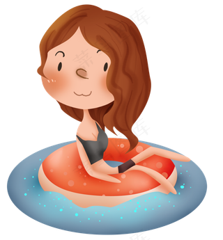 夏天坐在游泳圈里的少女