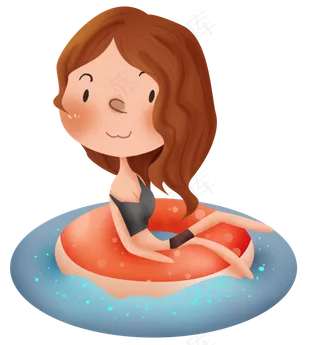 夏天坐在游泳圈里的少女
