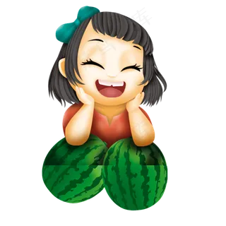 欢快小女孩与西瓜夏日大暑元素