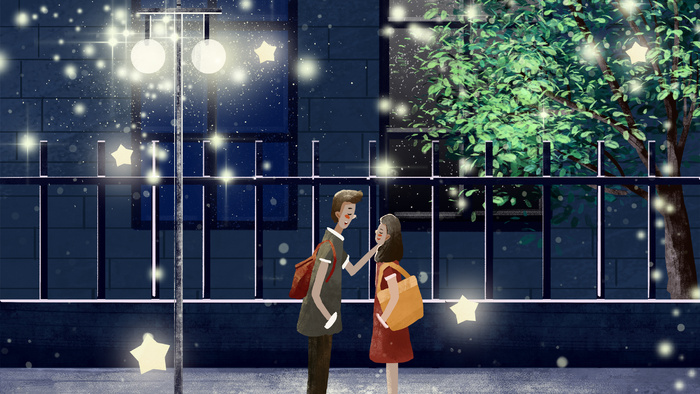 夜晚灯光下治愈系说晚安(2880*1620px 300 dpi )psd模版下载