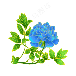 国潮浅蓝色牡丹素材 国潮浅蓝色牡丹素材