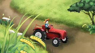 小满稻谷路边上的红色农业拖拉机横图