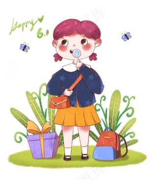 六一儿童节吃棒棒糖的小女孩,免抠元素