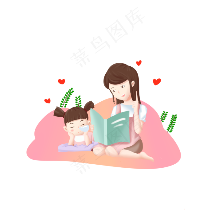 母亲节和孩子一起读书的妈妈手绘(3000X3000(DPI:299))psd模版下载