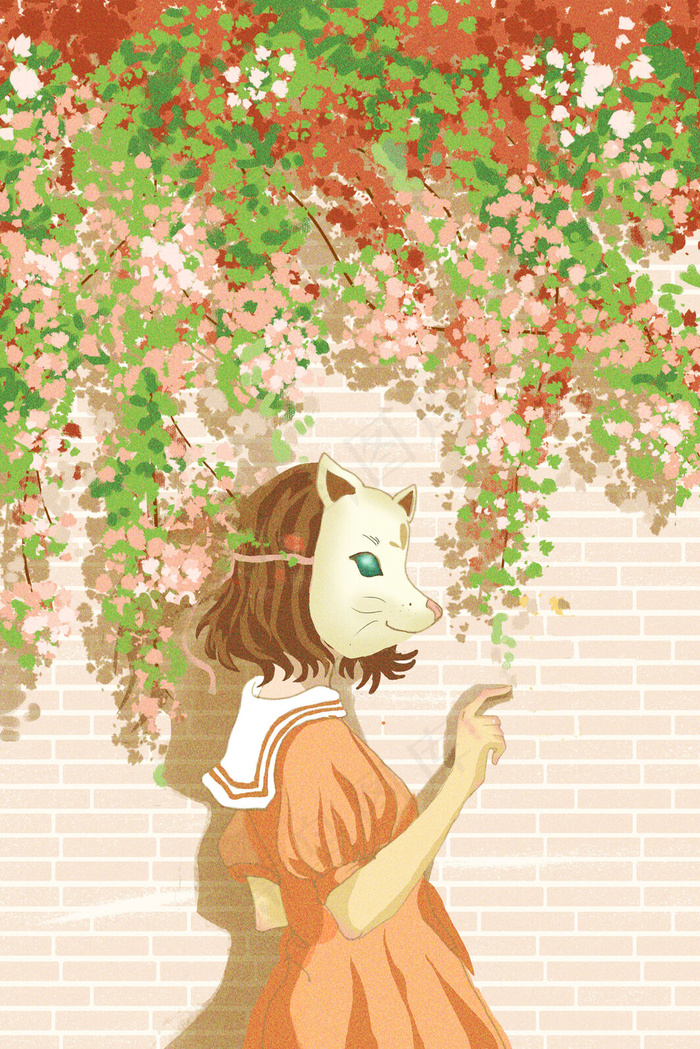 春天夏天花卉狐女孩藤蔓椅子夏至红色系场景(3545X5315(DPI:300))psd模版下载