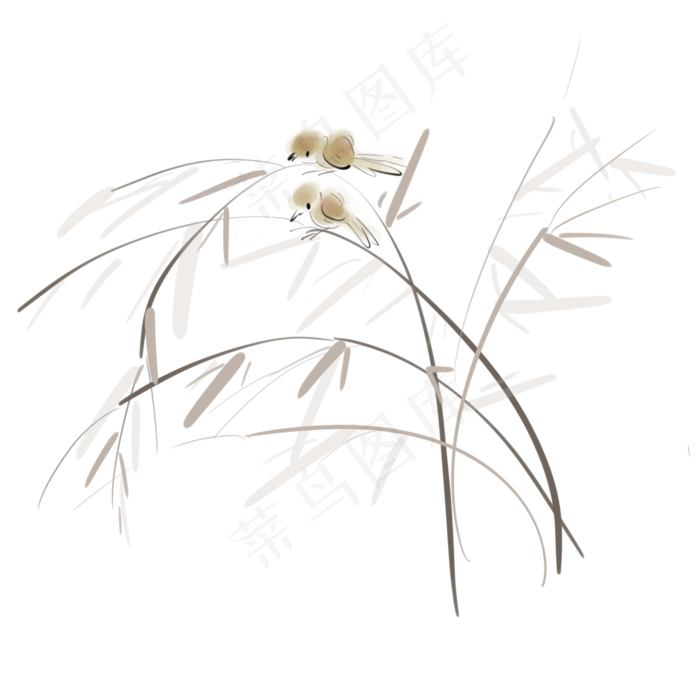 淡彩水墨两只小鸟,免抠元素(2000X2000(DPI:300))psd模版下载