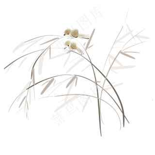 淡彩水墨两只小鸟,免抠元素