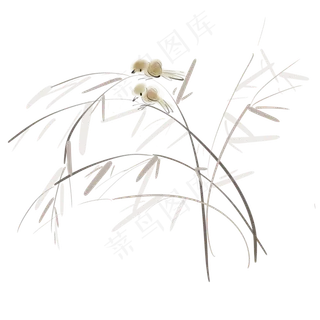 淡彩水墨两只小鸟,免抠元素