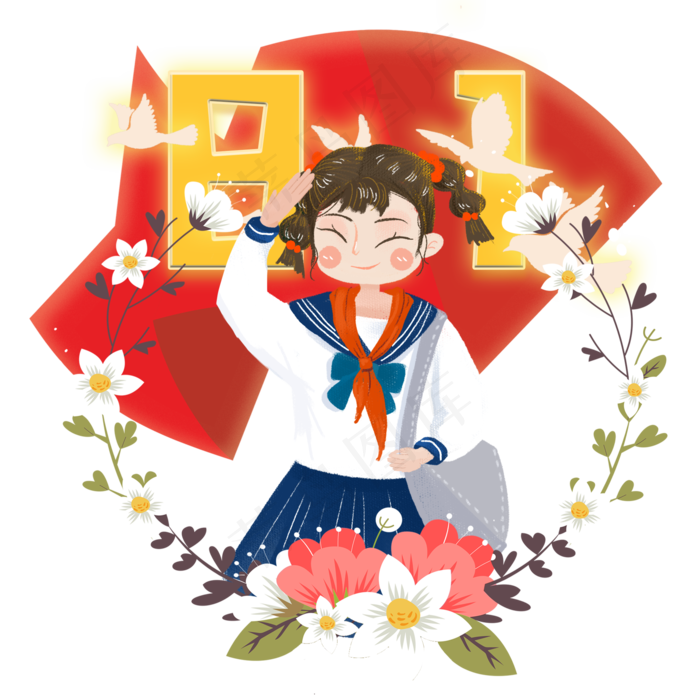 八一建军节敬礼女学生png素材(2000X2000(DPI:300))psd模版下载