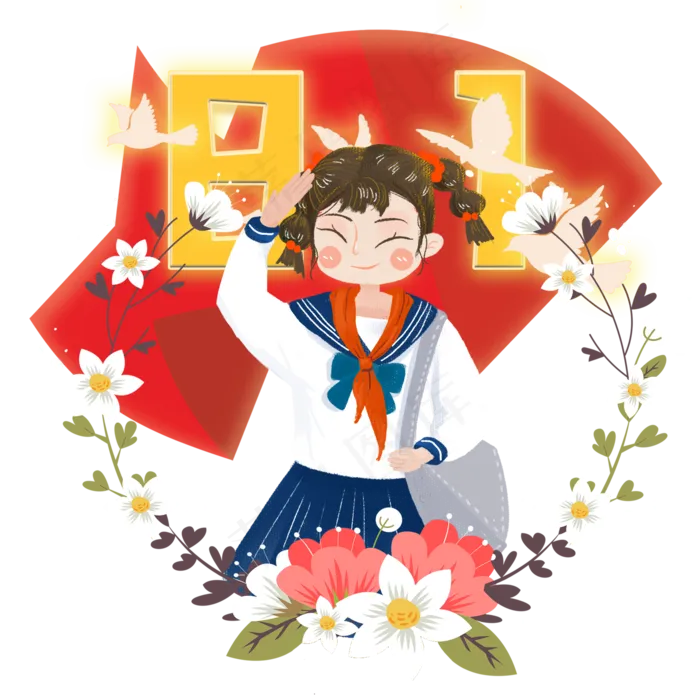八一建军节敬礼女学生png素材(2000X2000(DPI:300))psd模版下载