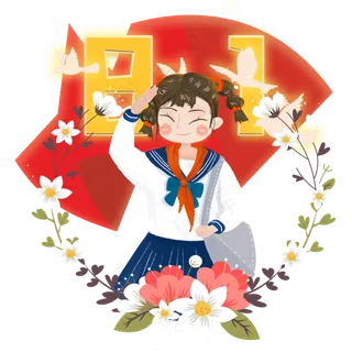 八一建军节敬礼女学生png素材